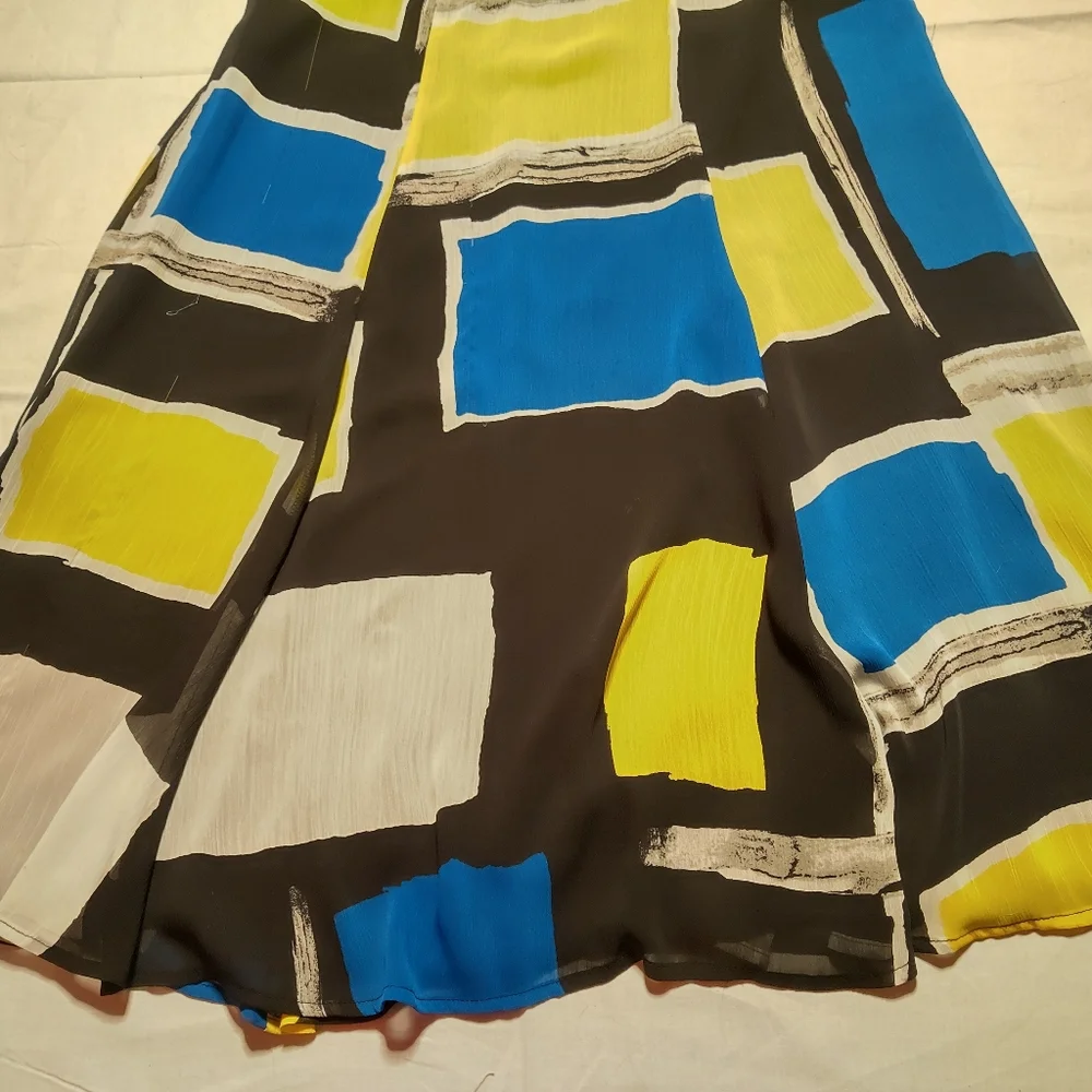 Jones Wear Skirt Women's Small Blue Yellow Black Sheer Midi Skirt Knee Length
